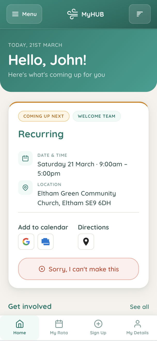 MyHub volunteer portal on mobile